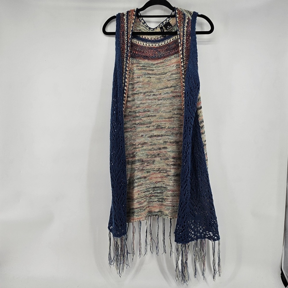 Boho Petite Crochet Cardigan Vest Fringe PM‎ Forest Fairy Earthy Indie Hippie